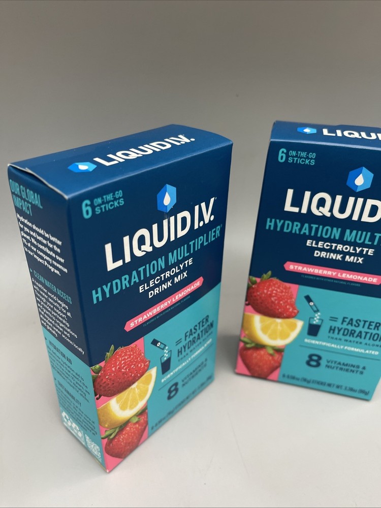 2 Pack Liquid I.V. Hydration Multiplier Electrolyte Drink Mix Strawberry Lemon