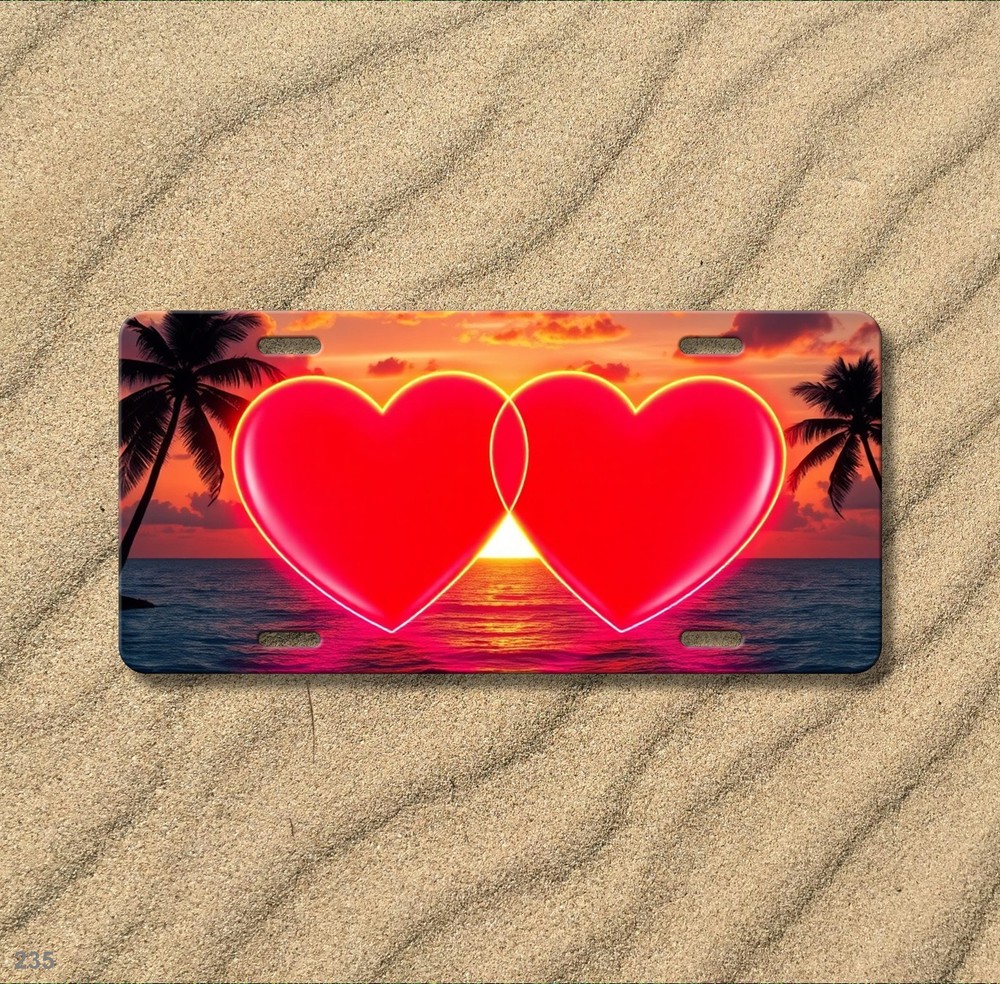 Glowing Double Hearts Artwork Add Text License Plate Personalized Decor