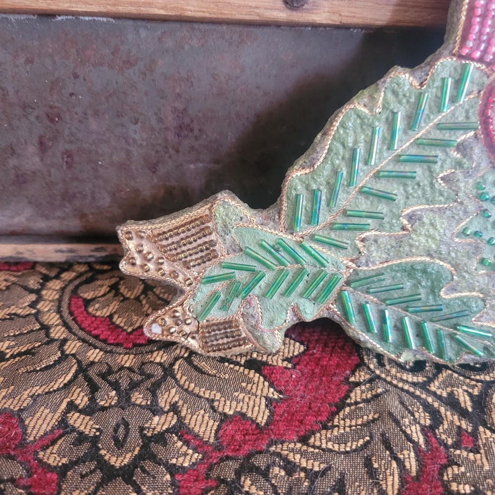 Antique Beaded Rose Vanity Hand Mirror
