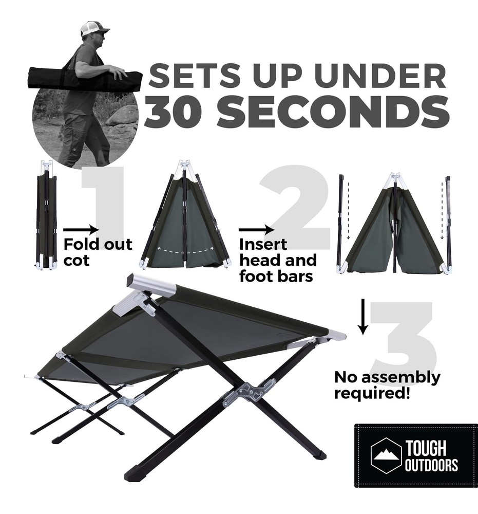 Evergreen Camping Cot XL - Cots for Sleeping - Foldable Camping Beds for Adul...