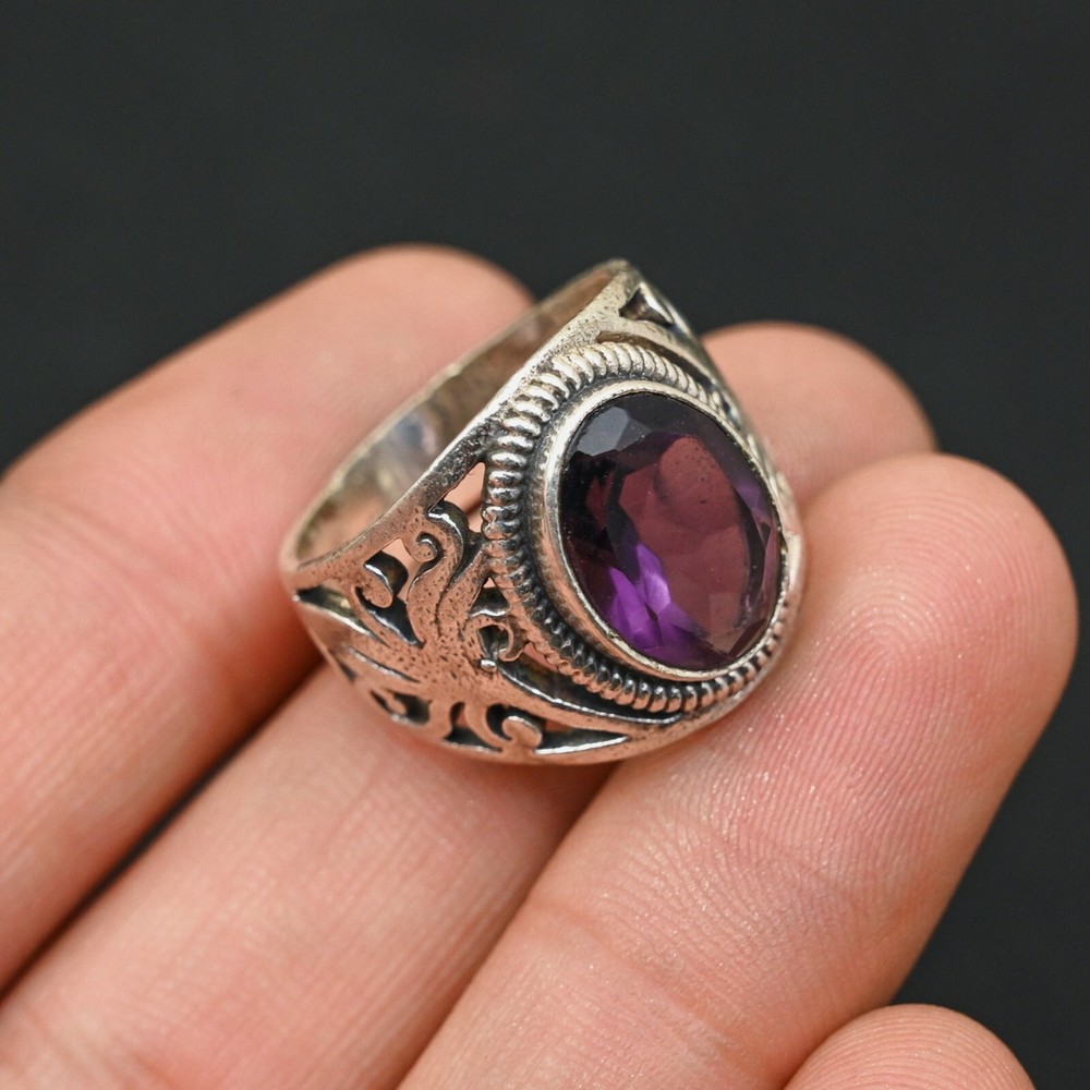 Amethyst Men's Ring 925 Sterling Silver Handmade-Statement Ring All Size-BJ20