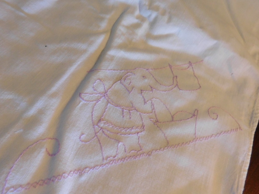 Elephant Hand Embroidered Linen Kitchen Towel
