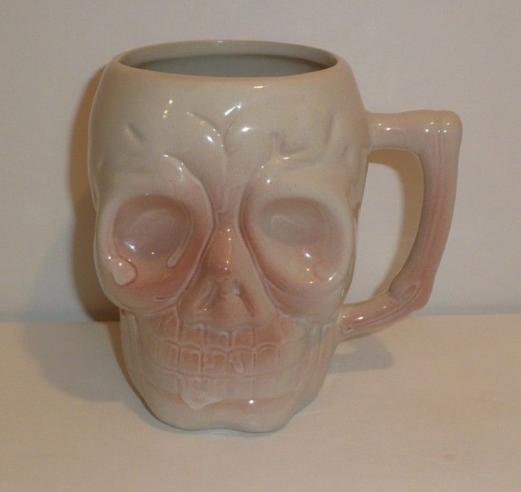 Skull Mug Coffee Cup Halloween Decor Ceramic Scary Bone Handle Human Odd Weird