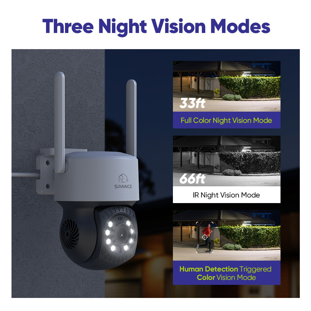 SANNCE 3MP Wireless Security IP Camera PT 2-Way Audio Color Night Auto Tracking