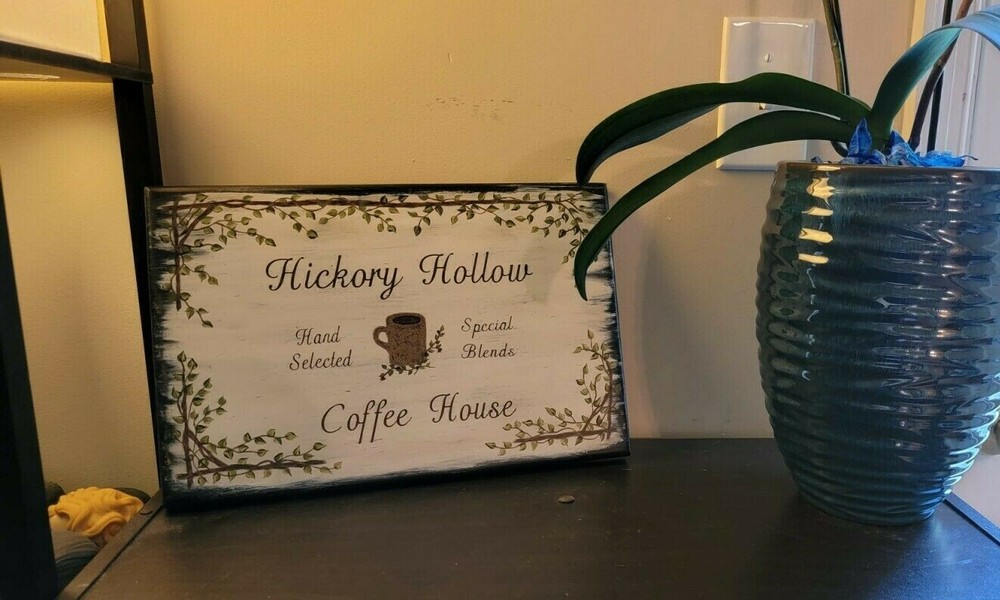 Hickory Hollow Coffee House | Hand Painted Square Rustic Sign