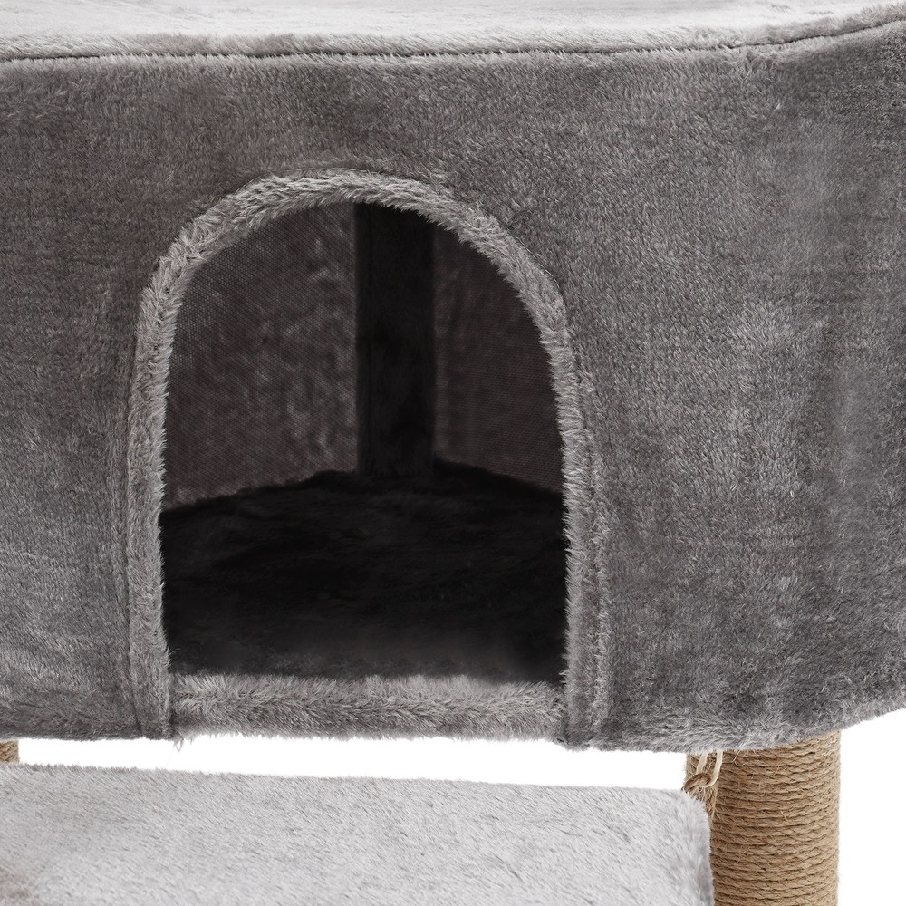 Floor Standing Scratching Post Multi-Level Cat Tower Climbing Frame Silvery Grey