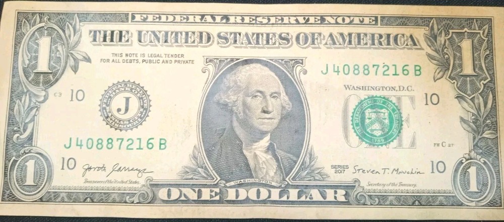 Uncirculated crispy 2017$1 Bill (ERROR PRINTED as smoked or missing Ink)