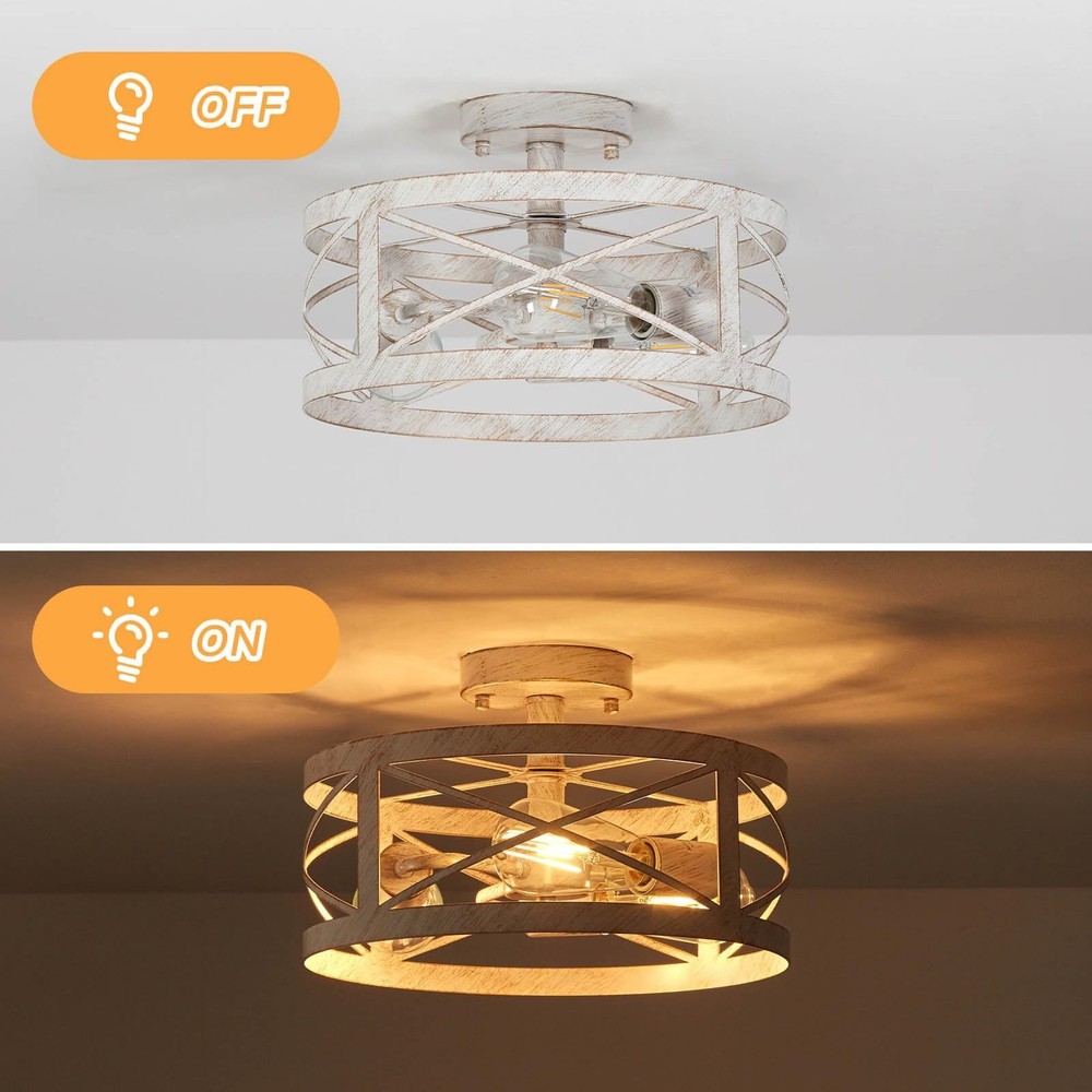 Rustic 3-Light Semi-Flush Mount Ceiling Light 13 Inches Round Lighting Fixtur...