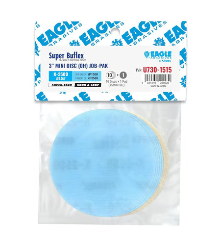 Eagle Abrasives 3” DRY Buflex Discs Blue w/ Pad