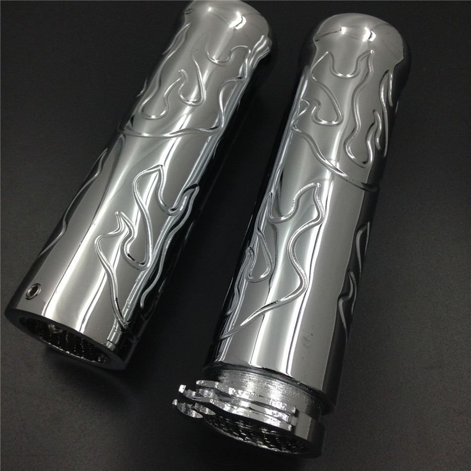 Billet Flame style1" HAND GRIPS for Harly Davidson bikes 1986-2012 Chrome