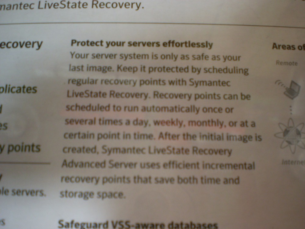 SYMANTEC BACKUP DATA RECOVERY SOFTWARE PC LIVESTATE ADVANCED SERVER V6 1 USER