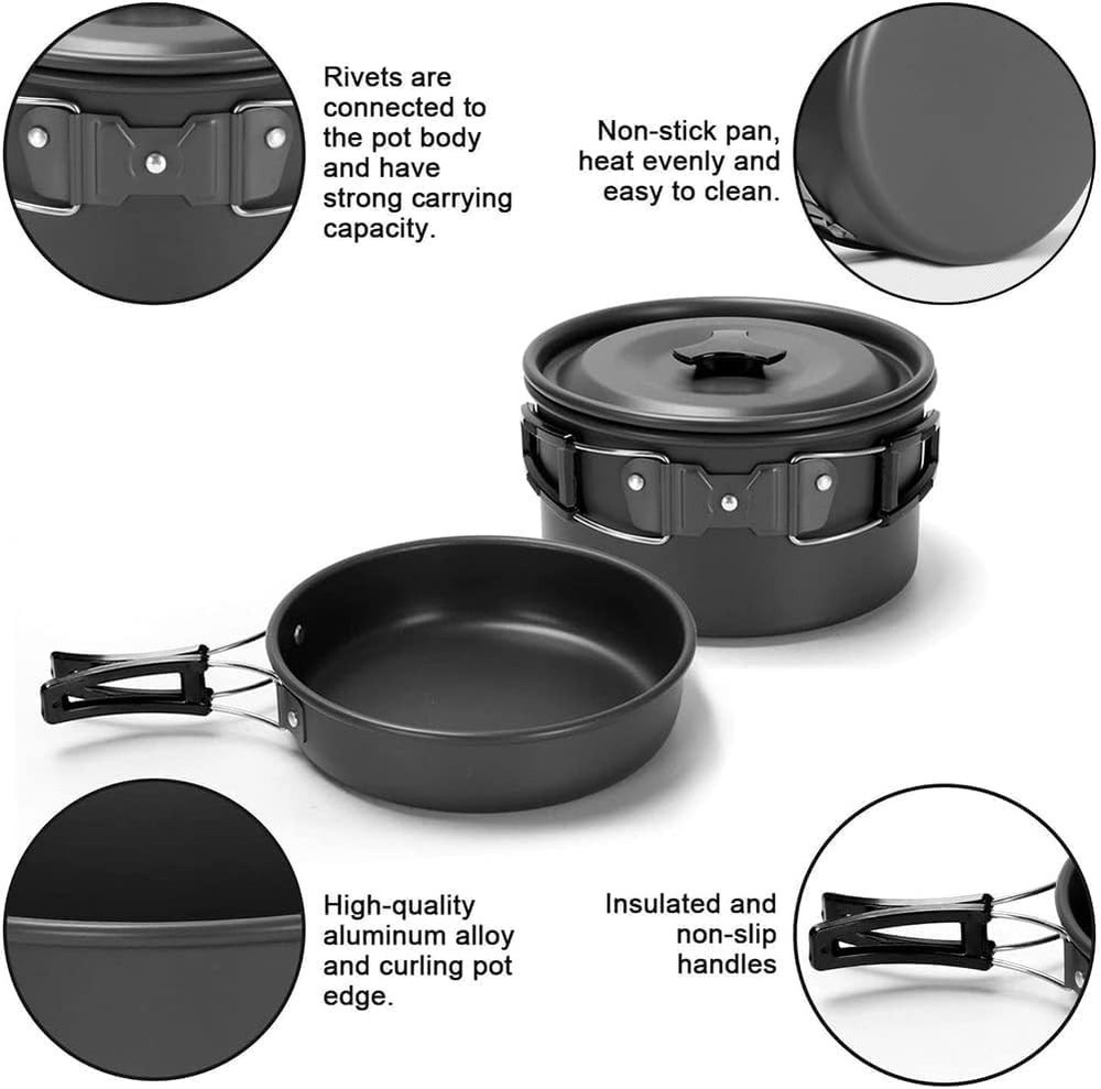 Camping Cooking Set Cookware Mess Kit with Storage Bag Pot Pan Set Camping