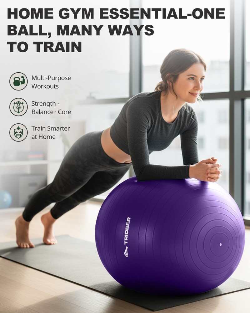 Exercise Ball for Core Workouts, Yoga, and Pilates with Safety Features