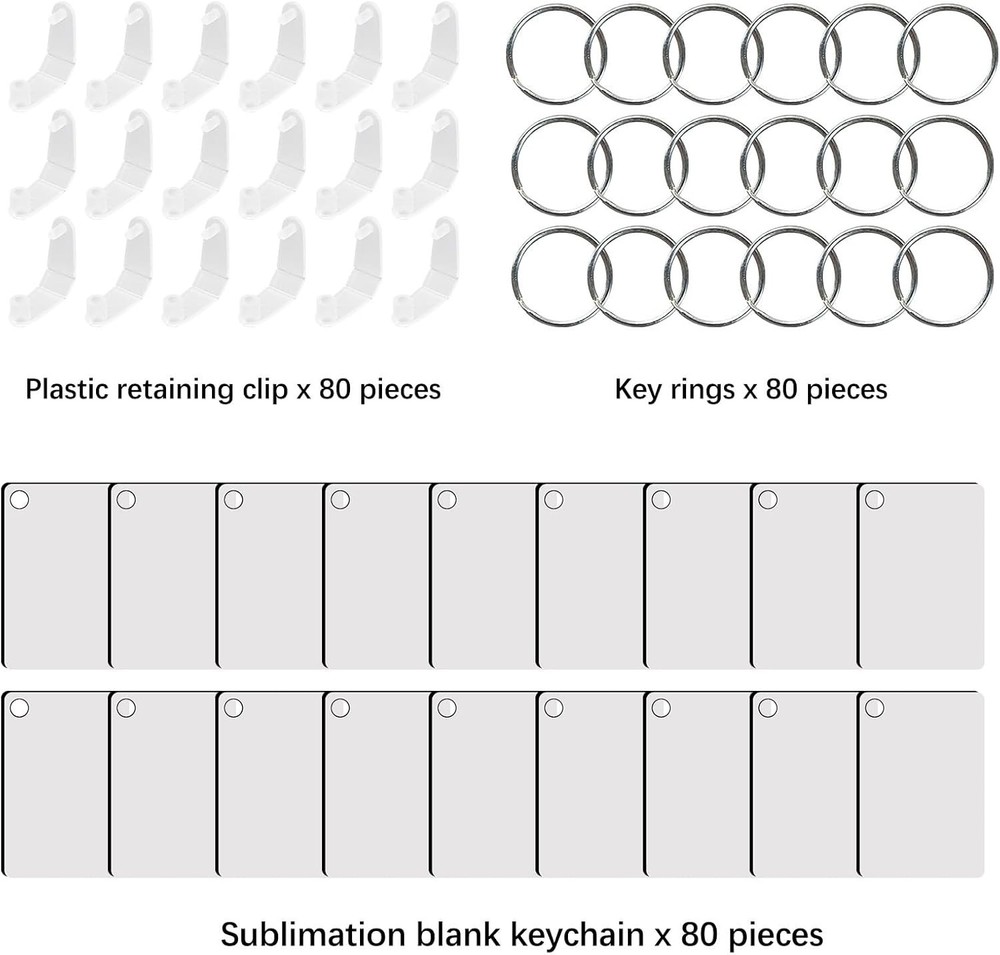 240 Pcs Sublimation Keychains Blanks - 80 Double-Sided MDF with Rings & Clips