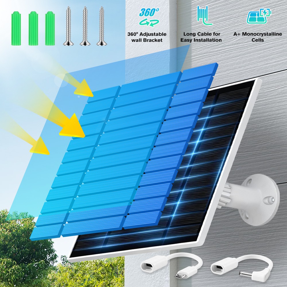5W/5V Solar Panel For CCTV Security Camera Micro USB Type-c Charger Outdoor