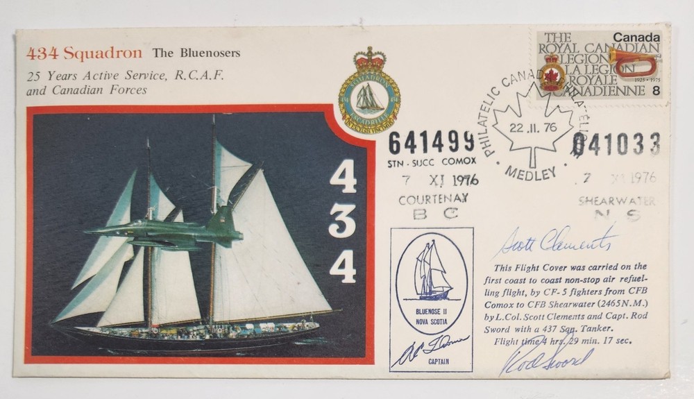 Canada RCAF 434 Squadron The Bluenosers First Flight Cover Signed by Pilots 1976