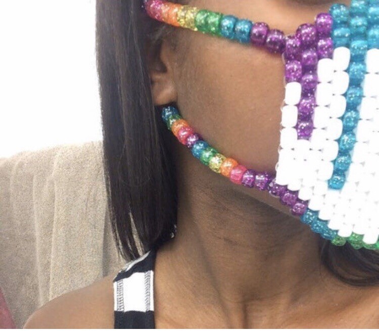White Glitter Rainbow Kandi Mask, Edm, Festivals, Pride