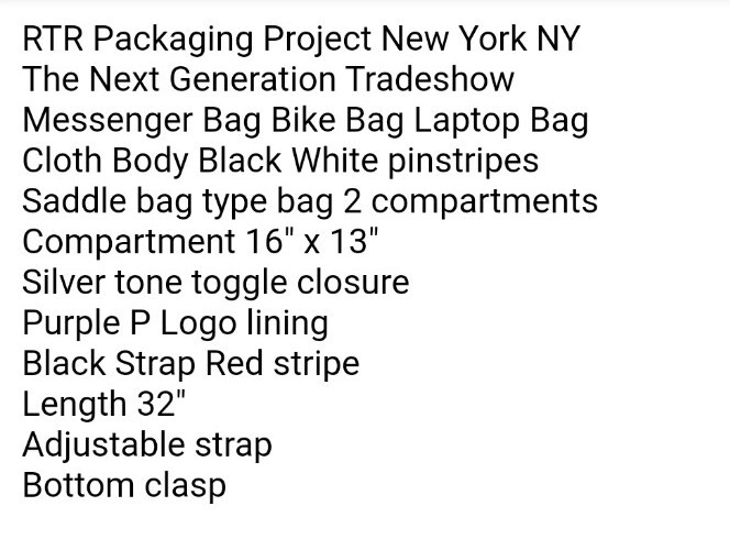 Messenger Bag RTR Packaging Project Next Generation Tradeshow School Academia