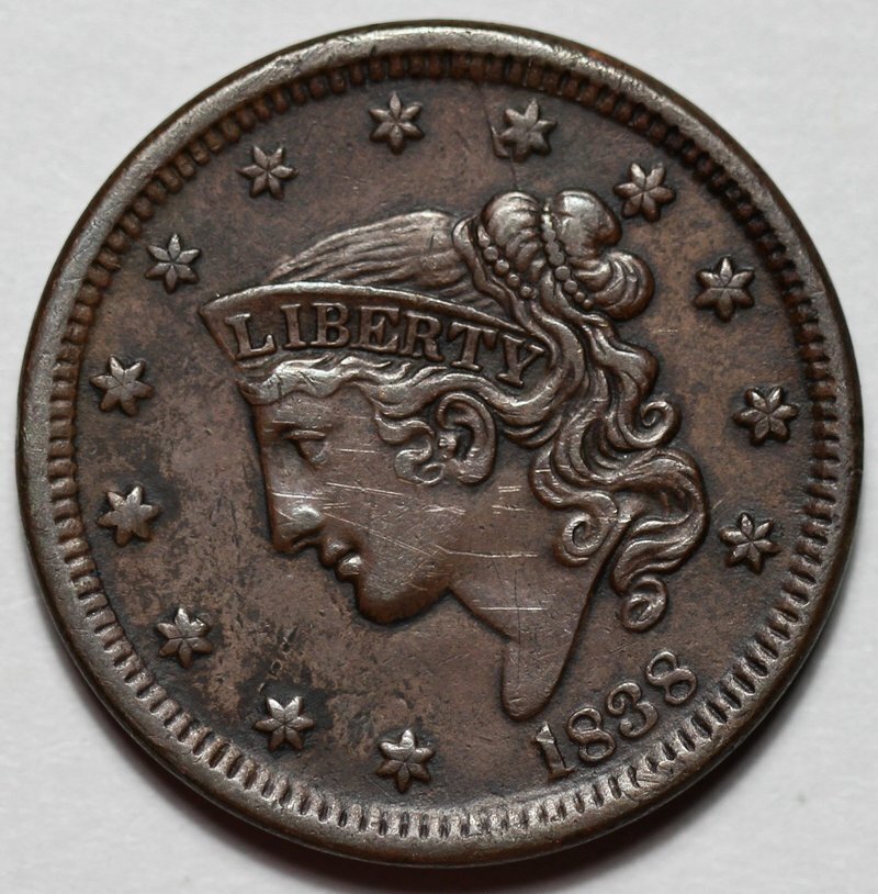 1838 Coronet Head Large Cent - US 1c Copper Coin