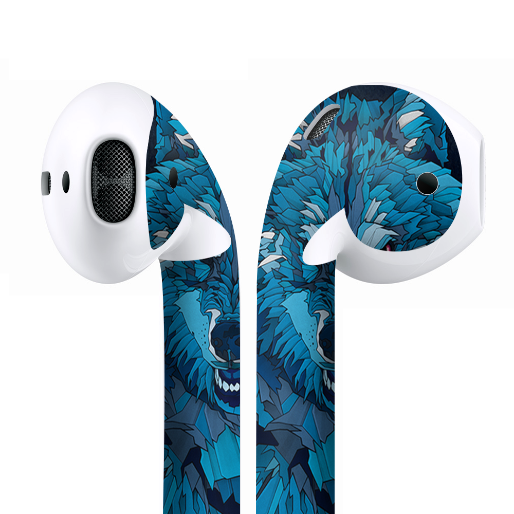 Skins Wraps compatible for Apple Airpods Blue Wolf