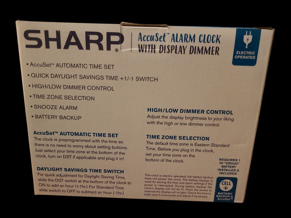 SHARP Digital Alarm with AccuSet - Automatic Smart Midnight Black-white Led