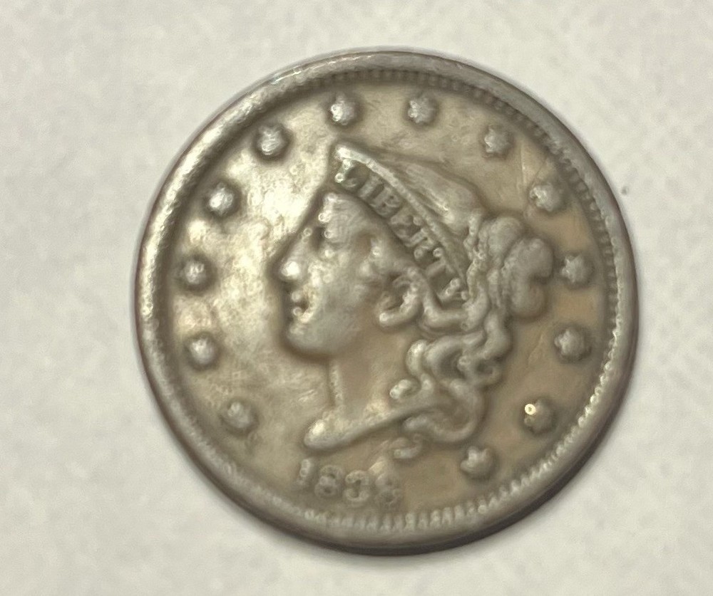 1838 coronet head large cent 1c