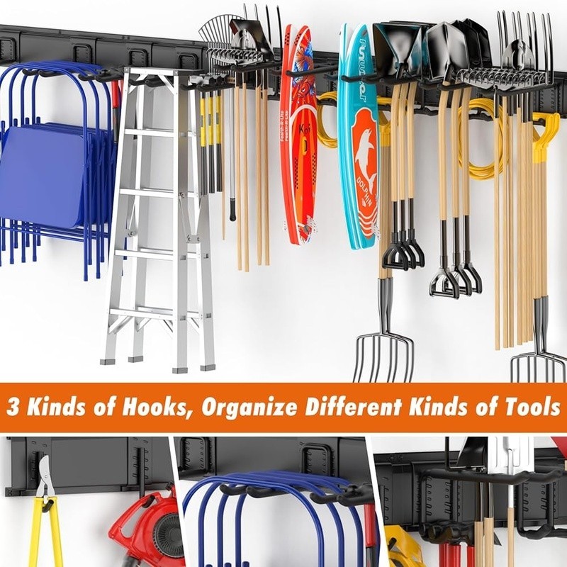 Heavy Duty Adjustable Tool Storage Rack Garage Wall Hooks Space Saving Organizer