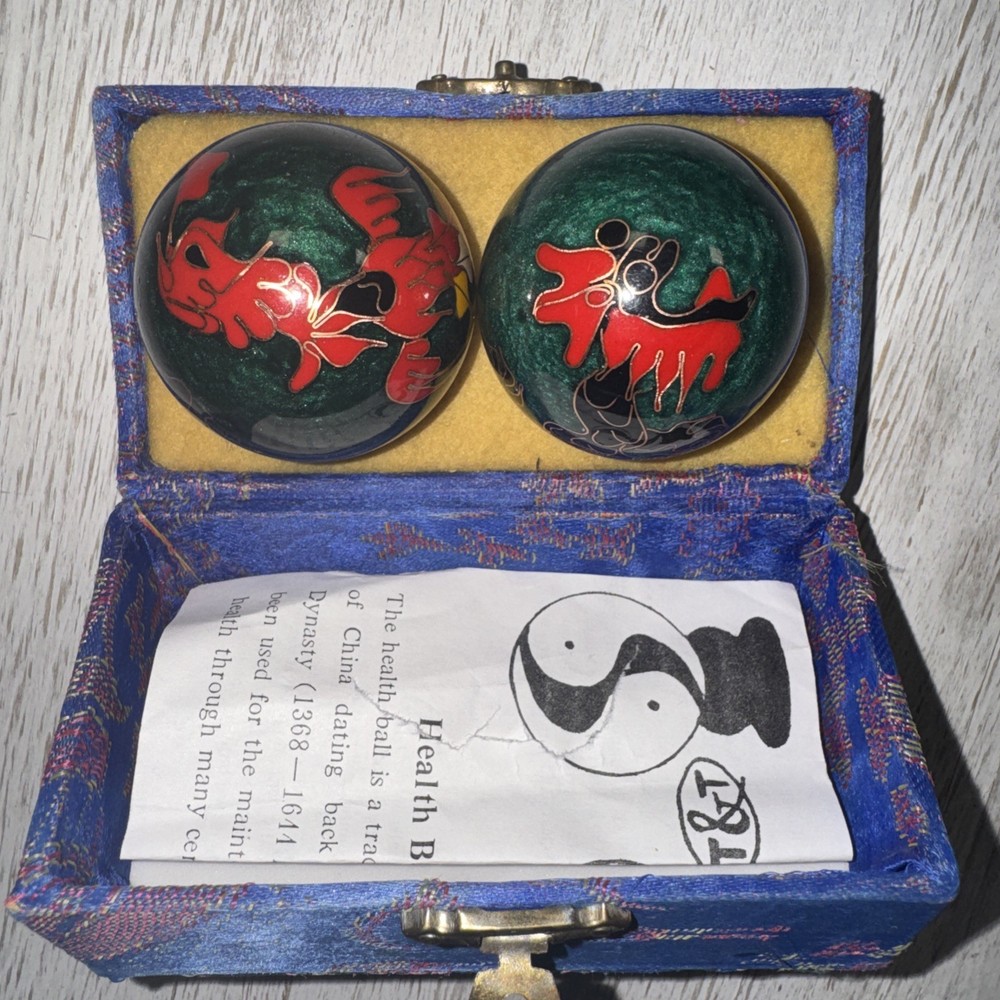 Vintage CHINESE BAODING BALLS w/ Case - Chime Therapy Meditation