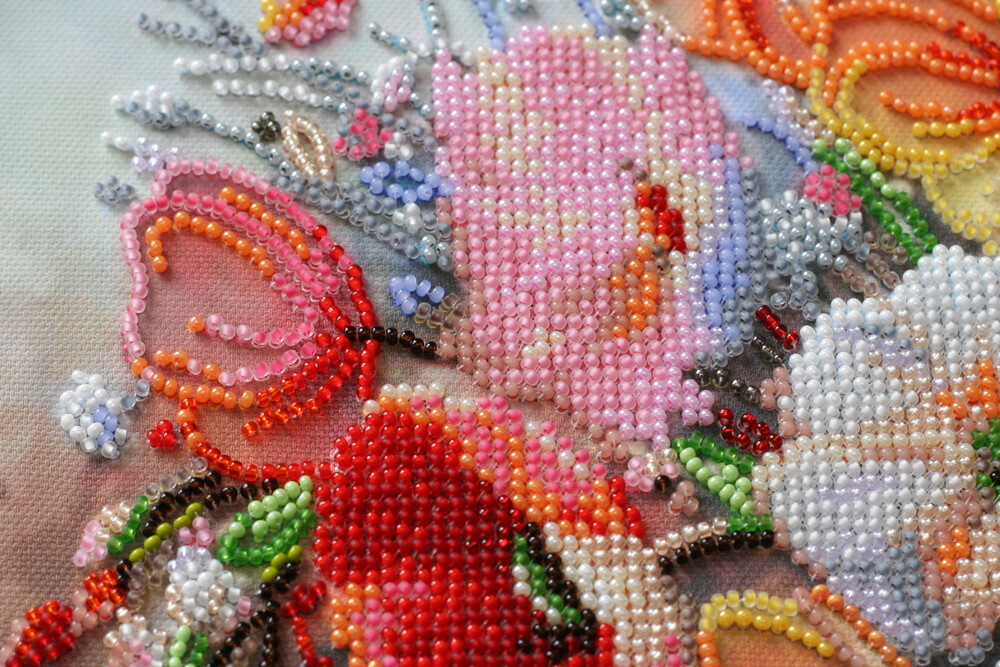 DIY Bead Embroidery Kit Delicate Flowers Beaded stitching needlepoint beadwork