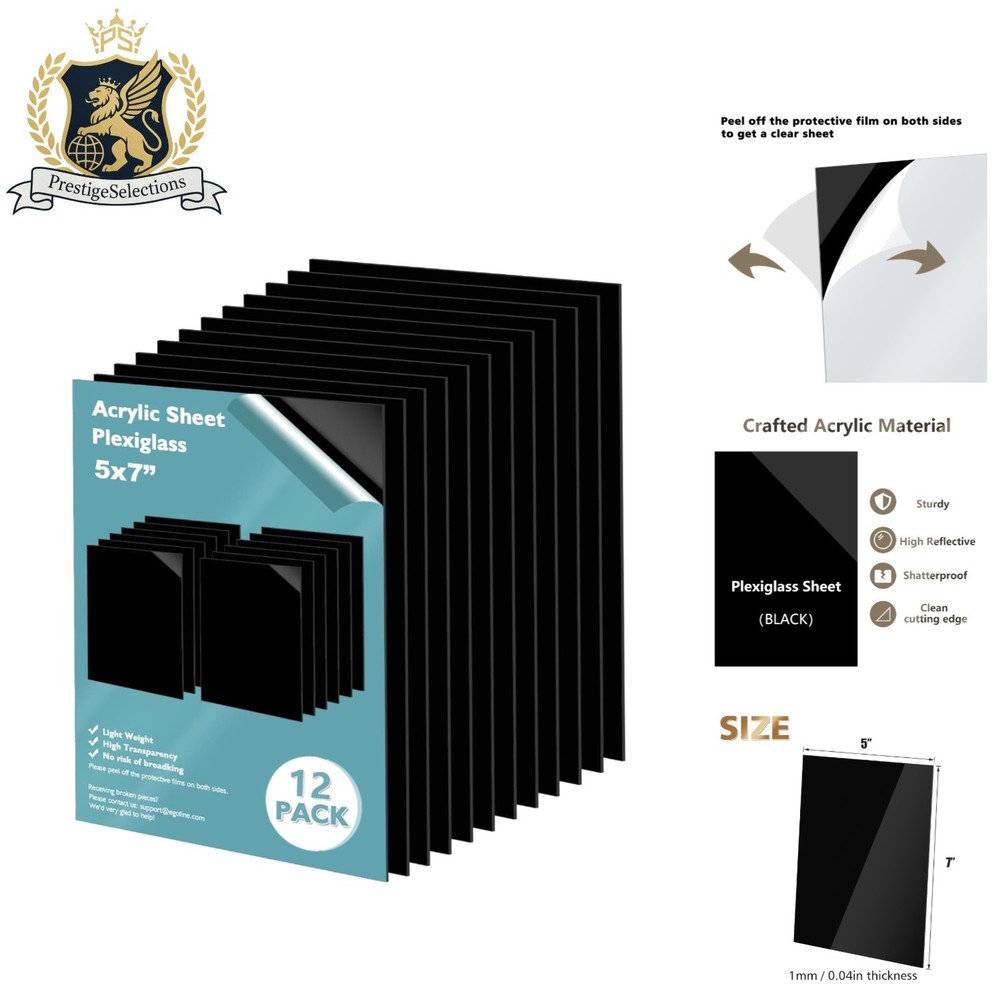 Versatile 5x7 Black Plexiglass Sheets - 12 Pack for Easy DIY Projects & Displays