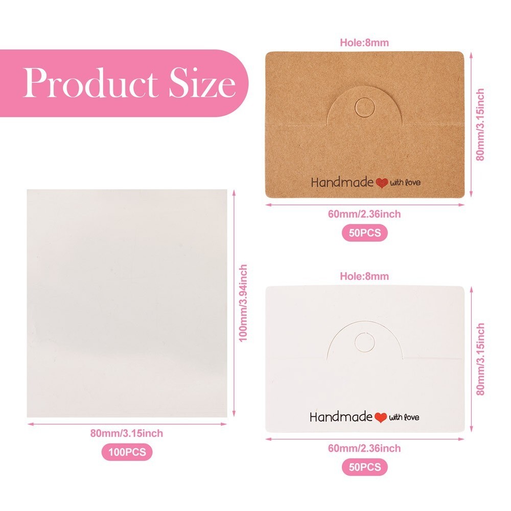 100 Sets Printed Word Rectangle Paper Foldable Header Cards with Hole 6x8x0.05cm
