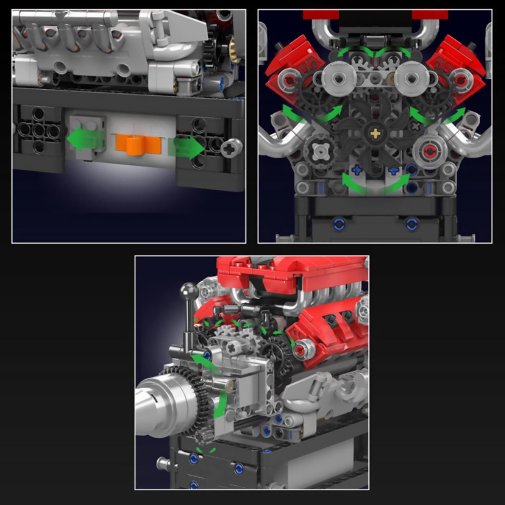 V8 Engine Motor Mechanical Engineering Model Building Block Toy Gift New