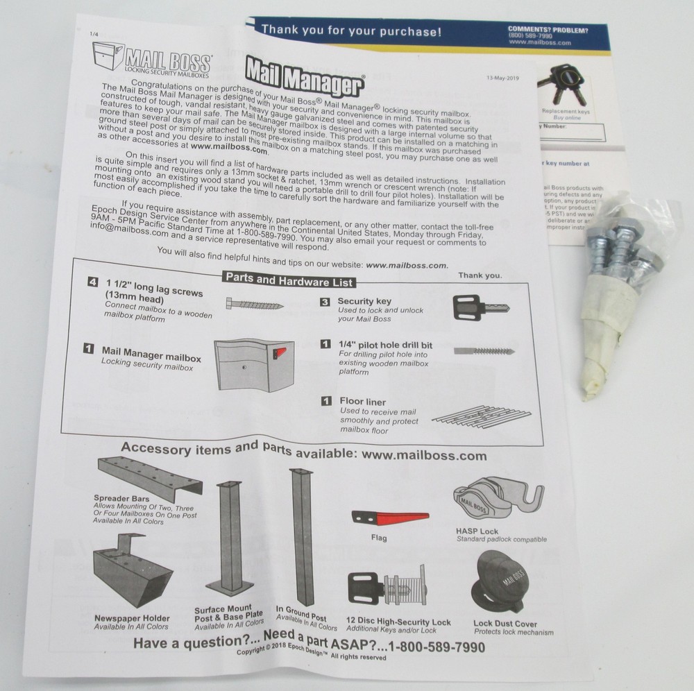 Mail Boss 7506 Mail Manager Curbside Locking Security Mailbox Black w/ Post