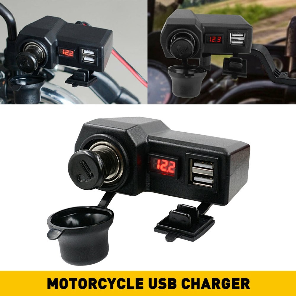 Phone USB Motorcycle Power Charger Cigarette Lighter Voltmeter Socket Waterproof