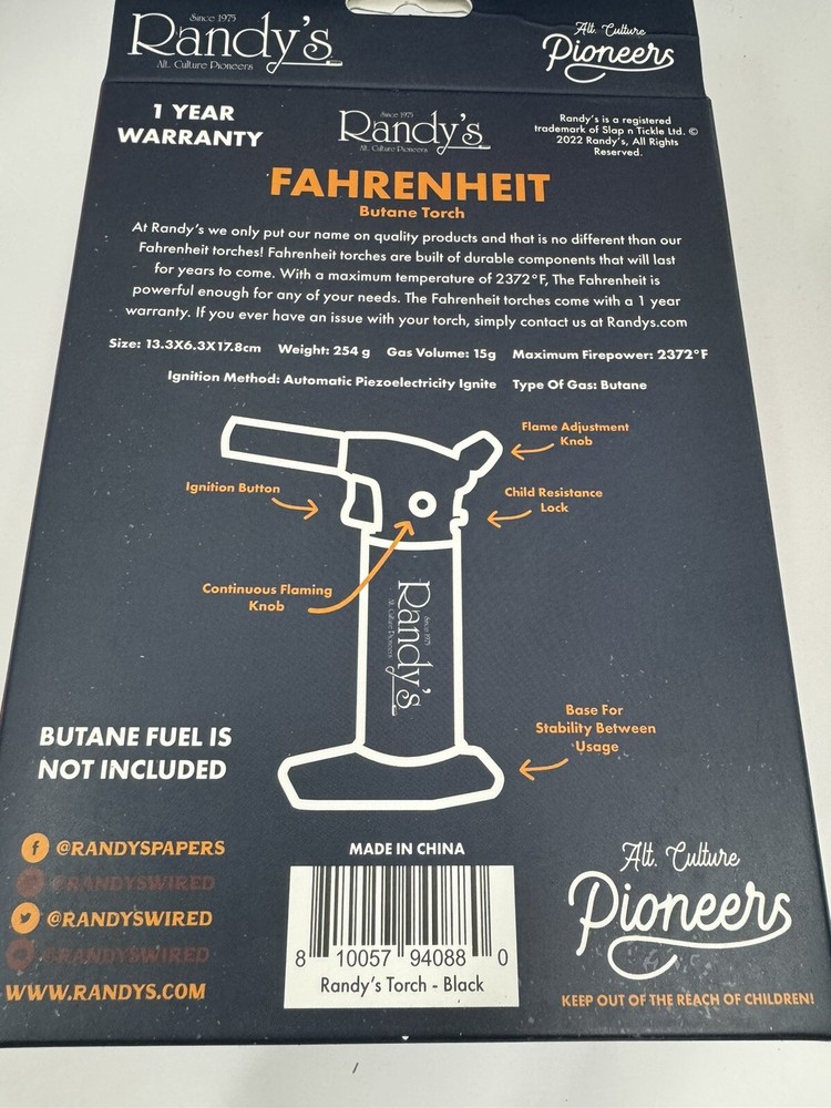 Randy's Fahrenheit Butane Torch Table Lighter - New