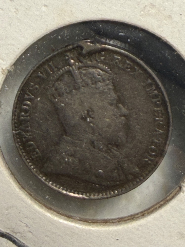 1902 Canadian five-cent silver coin.