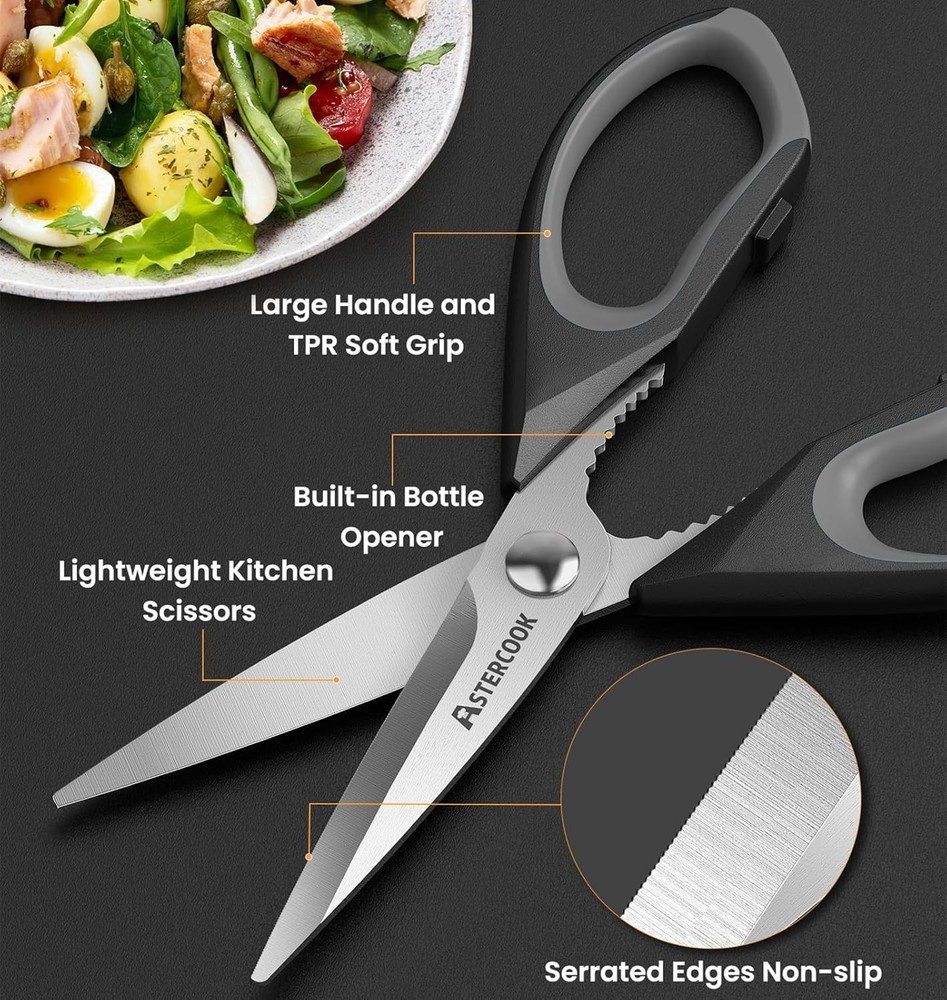 Serrated Edge Kitchen Scissors: 3 Pack with Ergonomic Design for Effortless Use