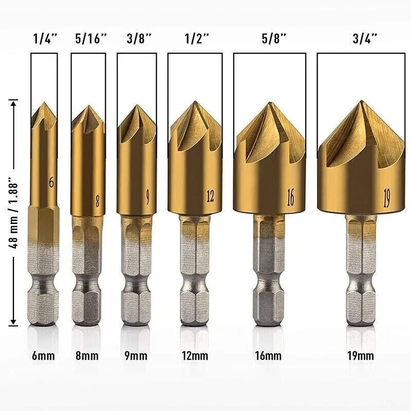 12× Chamfer Countersink Deburring Drill Bit Set Crosshole Cutting Metal Tool Kit