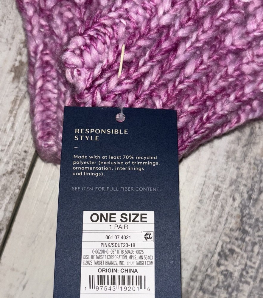 Universal Thread Knit Mittens - Pink - One Size - NEW