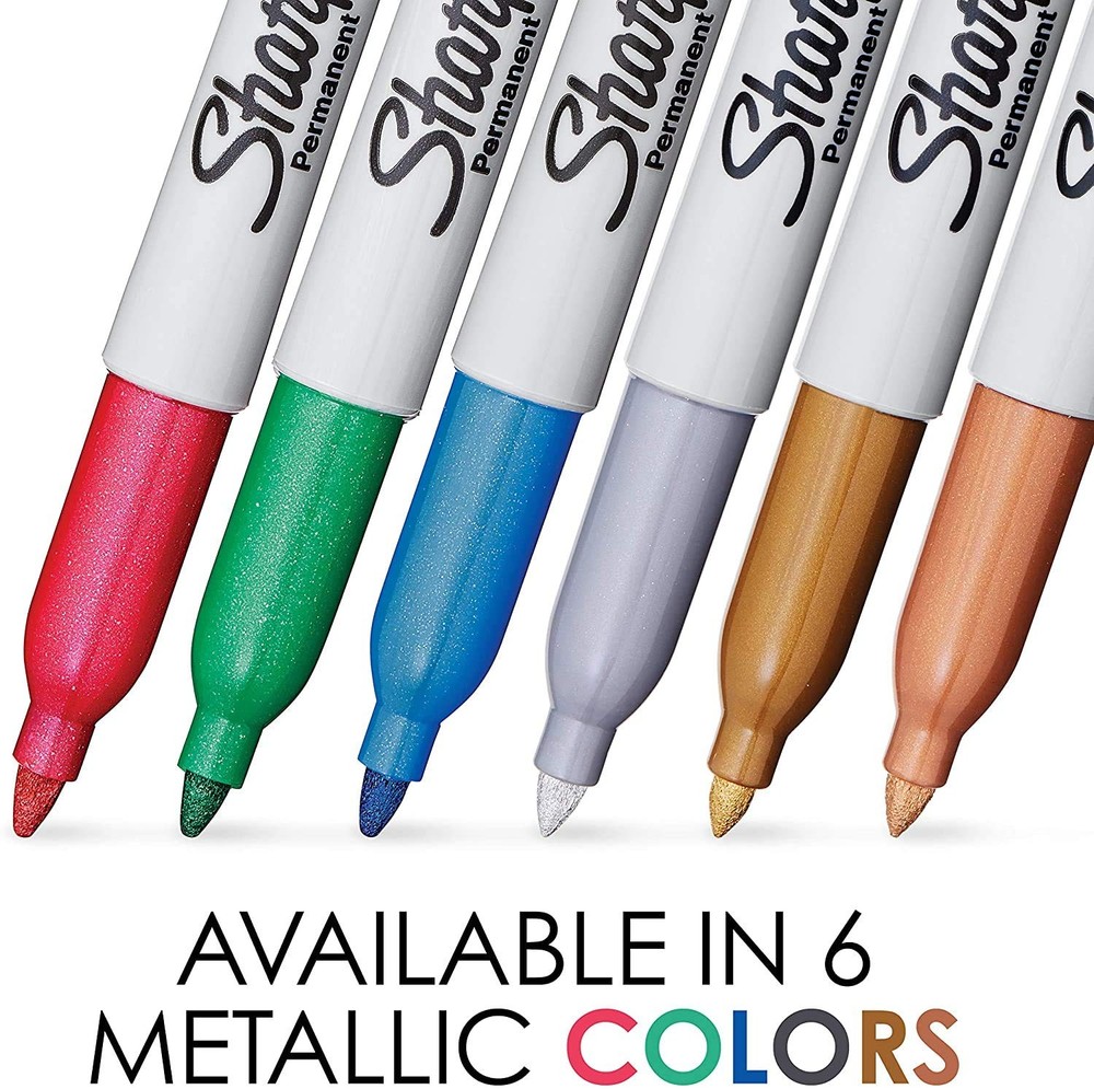 Metallic Permanent Markers, Fine Point, Assorted Colors, 6-Count Permanent Ma...