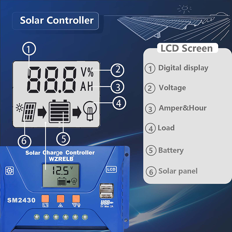 PWM Solar Panel Battery Charge LCD Controller 10A/20A/30A 12V/24VAuto Regulator