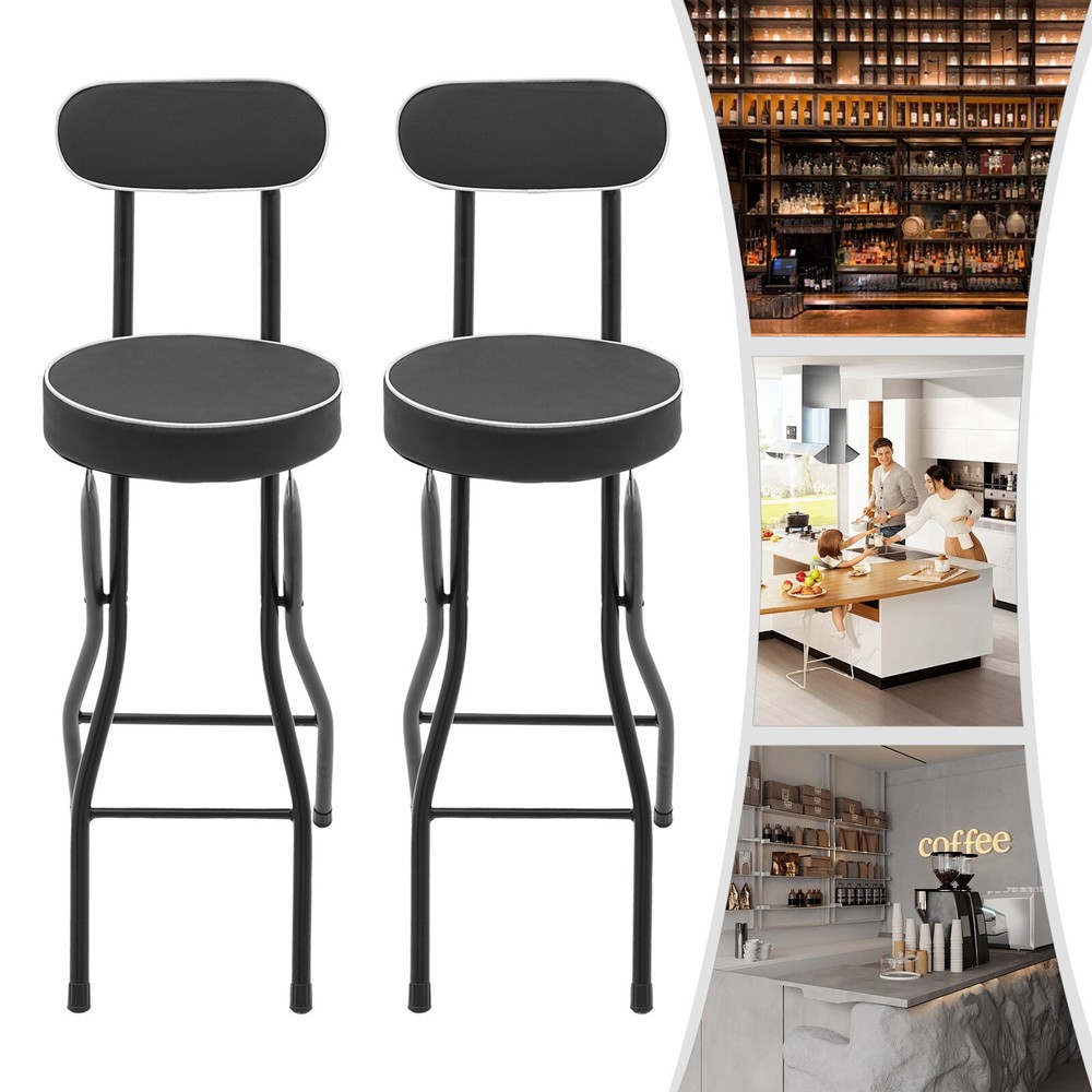 2pcs Black Counter Stool Bar Stool Portable Folding Kitchen Dining Chair