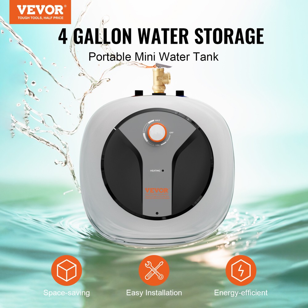 VEVOR 4 Gallon Electric Mini Tank Hot Water Heater Shower Compact Storage 1440W