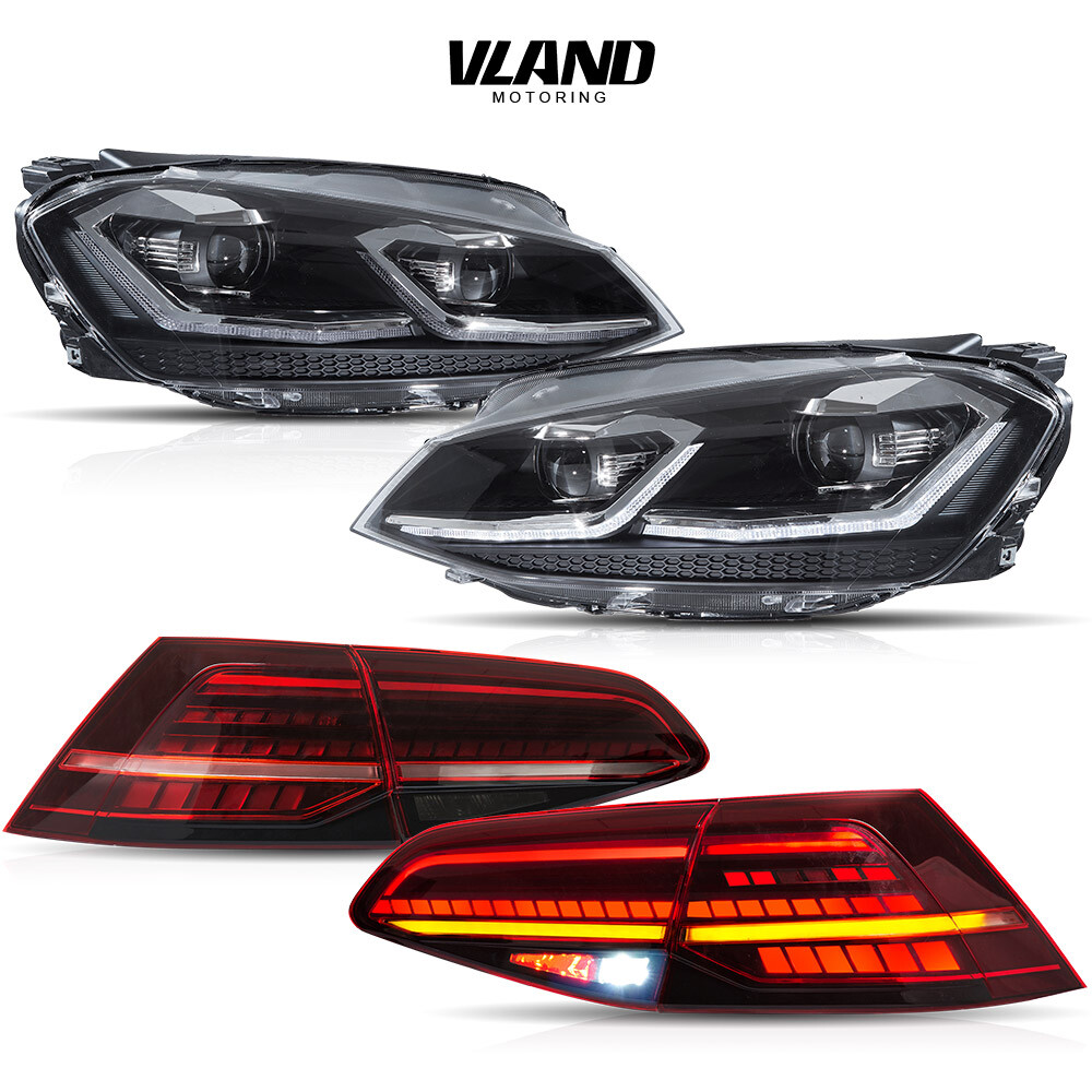 VLAND For 2015-2017 Golf 7 MK7&GTI LED Headlights+Red LED Tail Lights Sequential