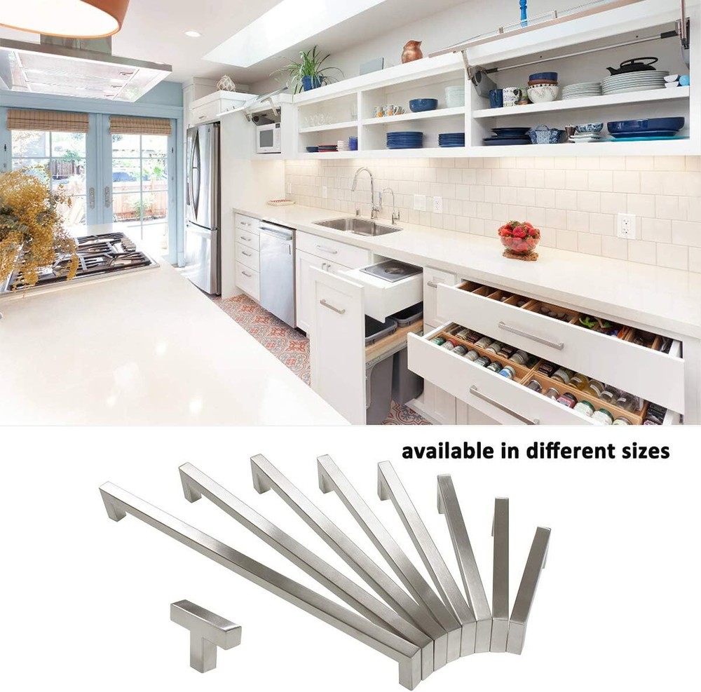 Silver Brushed Square Modern Cabinet Handle Pulls Kitchen Drawer Stainless Steel