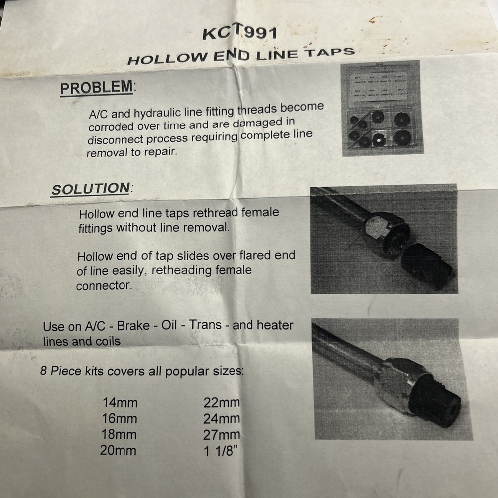 Casey tool. Kct991 hollow end line taps