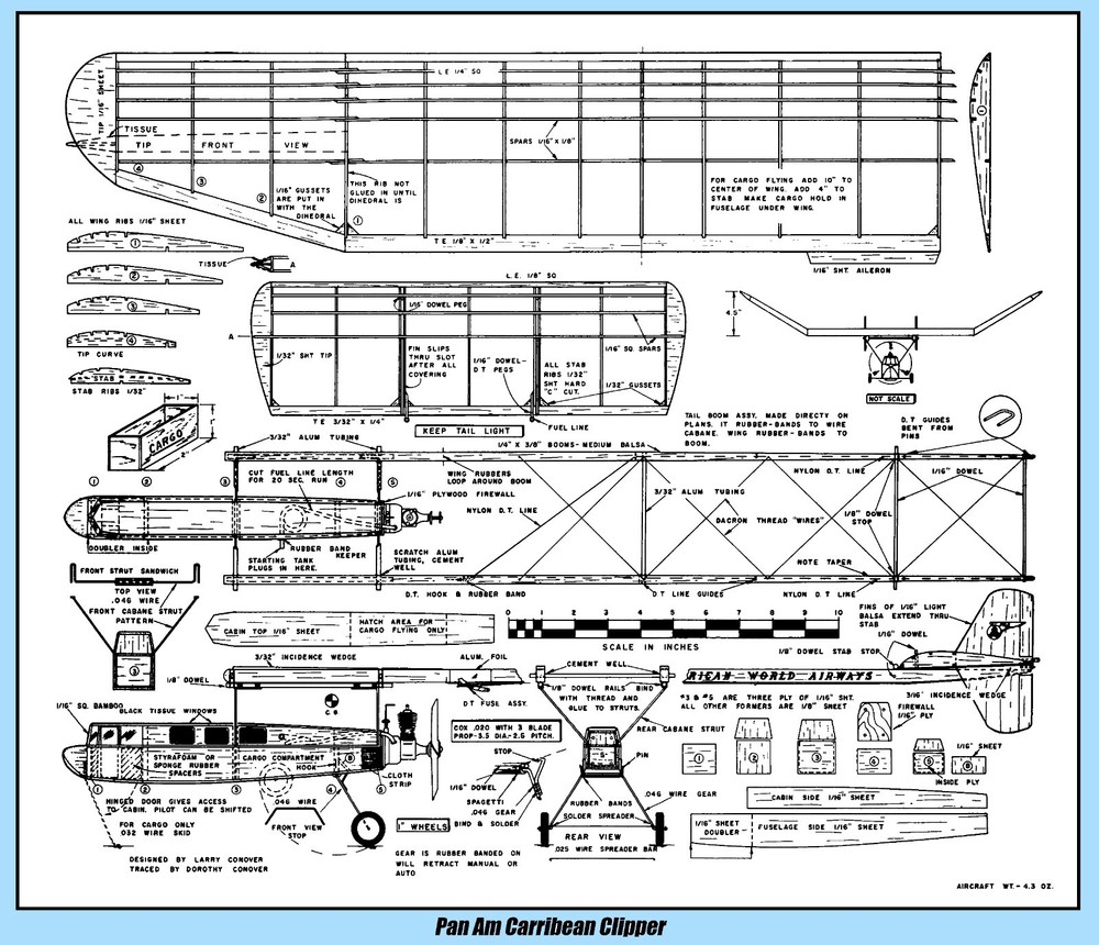 Model Airplane Plans (FF): Pan Am Caribbean Clipper 55" for .020 Engine PAAload