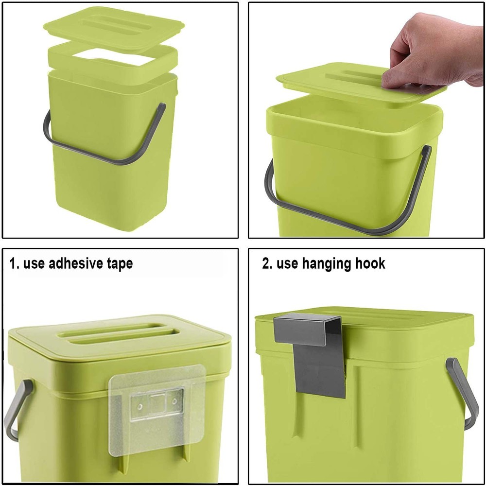 Compact 3L Odor-Free Kitchen Compost Bin - Wall-Mounted & Versatile Design