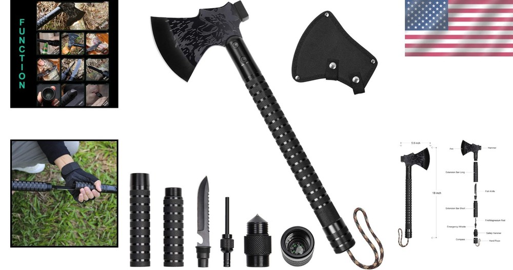All-in-One Folding Camping Axe – Tactical Hatchet with Essential Tools & Sheath