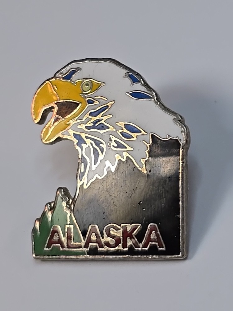 Alaska Eagle & Mountain Lapel Pin Nice Enamel